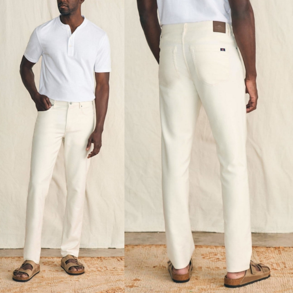 Faherty White Stretch Terry 5-Pocket Stretch Denim Pant Cabo Blanco Size 29 X 32